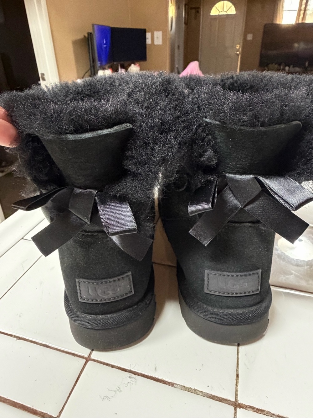 UGG Black Bailey Bow Short Boots with Satin Ribbon